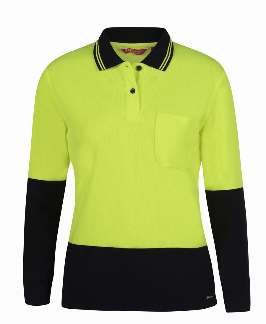 JB's LADIES HV L/S COMFORT POLO LIME/NAVY