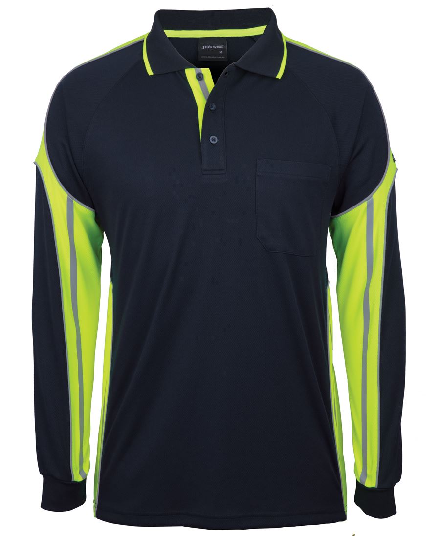 JB's L/S STREET PANEL POLO BLACK/LIME-2XS