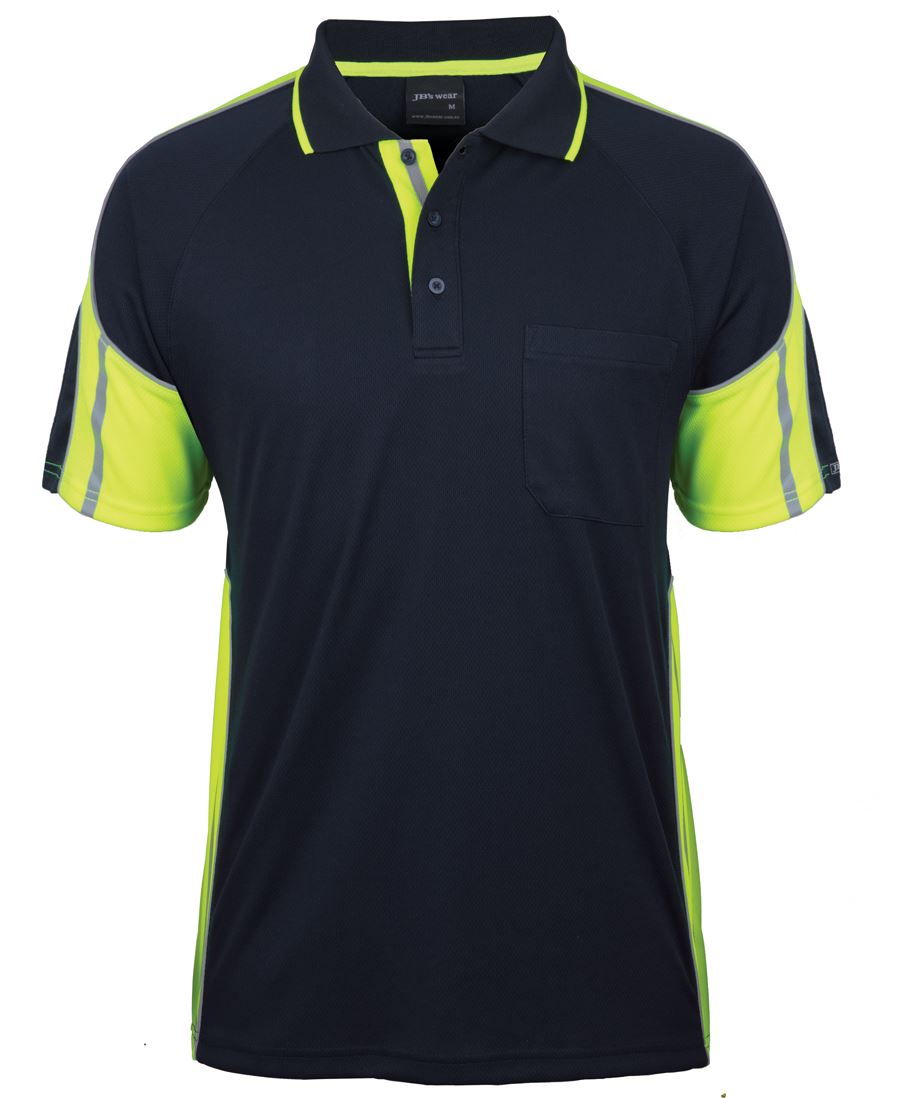 JB's S/S STREET PANEL POLO BLACK/LIME-2XS