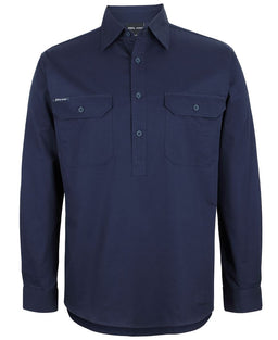 JB's CLOSE FRONT L/S 150G WORK SHIRT NAVY - 2XS