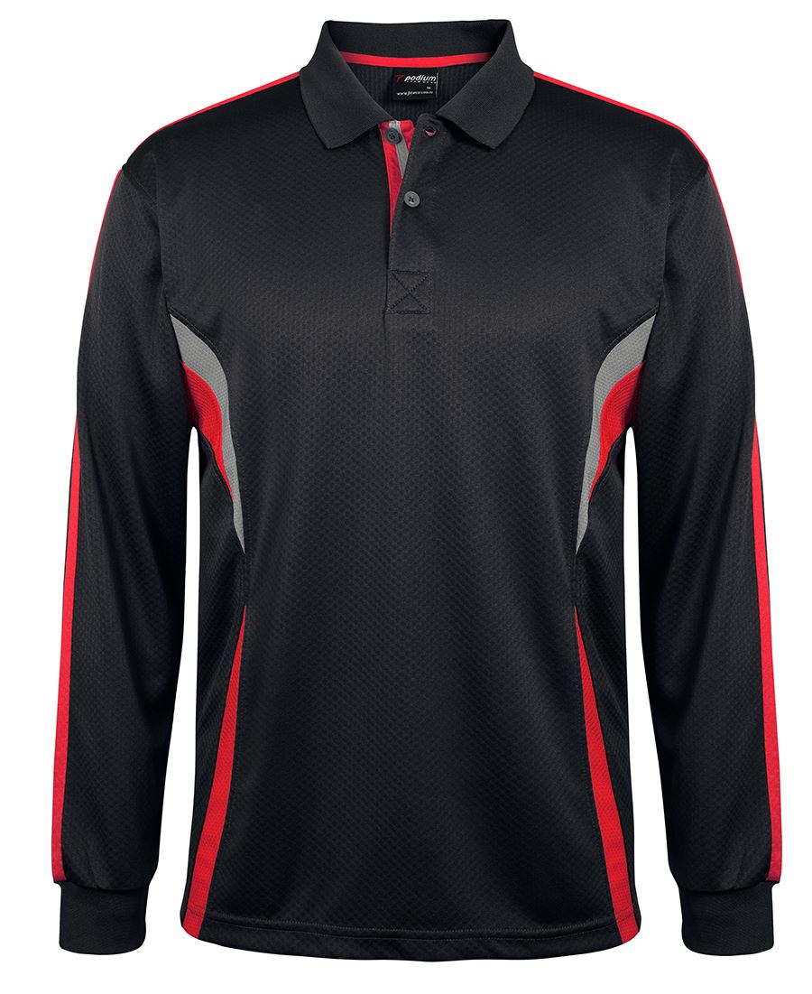 PODIUM L/S COOL POLO BLACK/RED/GREY - 2XS