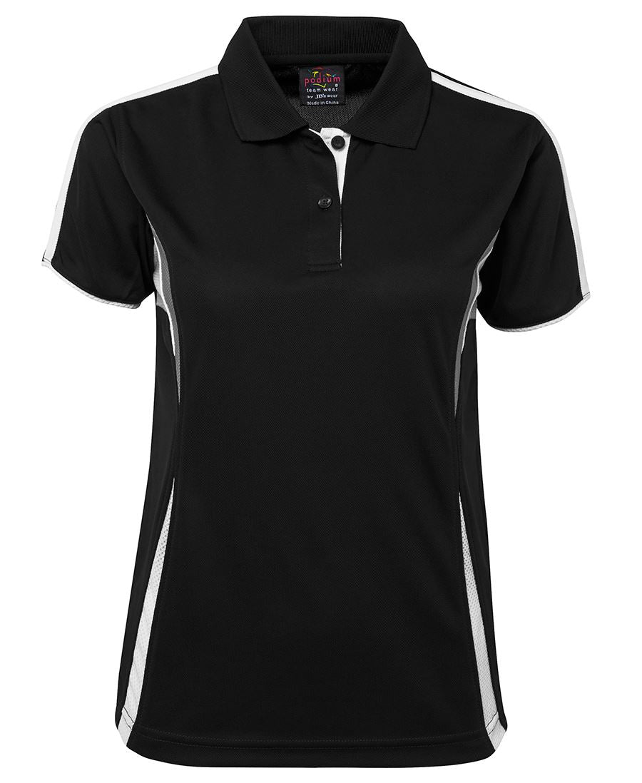 PODIUM LADIES COOL POLO BLACK/AQUA/GREY