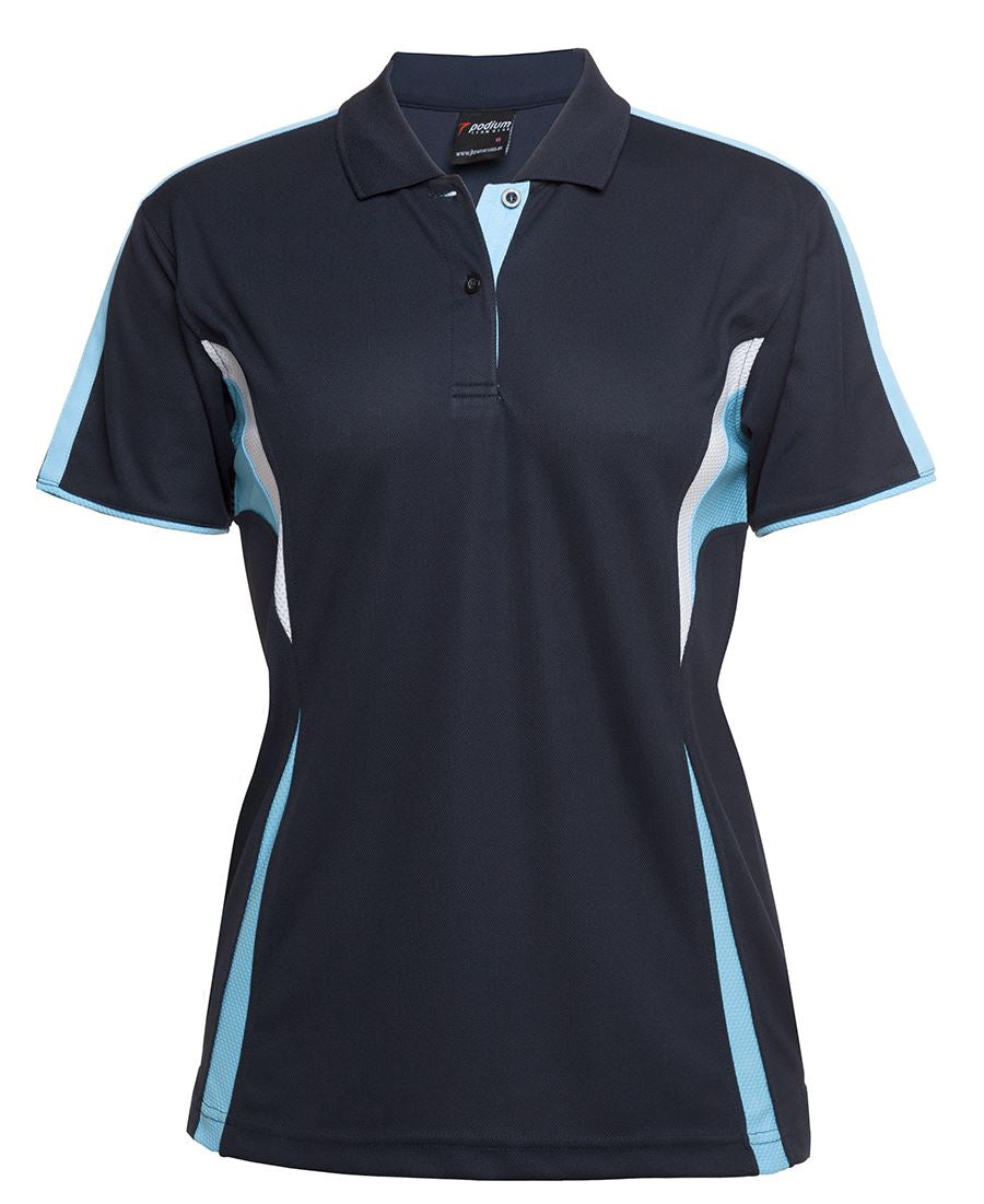 PODIUM LADIES COOL POLO BLACK/AQUA/GREY