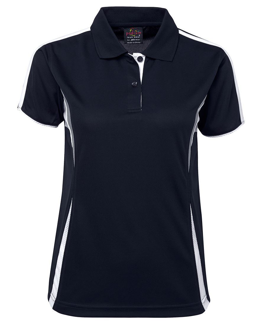 PODIUM LADIES COOL POLO BLACK/AQUA/GREY