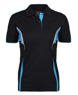 PODIUM LADIES COOL POLO BLACK/AQUA/GREY
