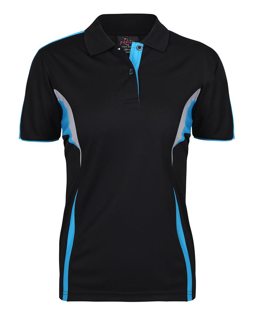 PODIUM LADIES COOL POLO BLACK/AQUA/GREY
