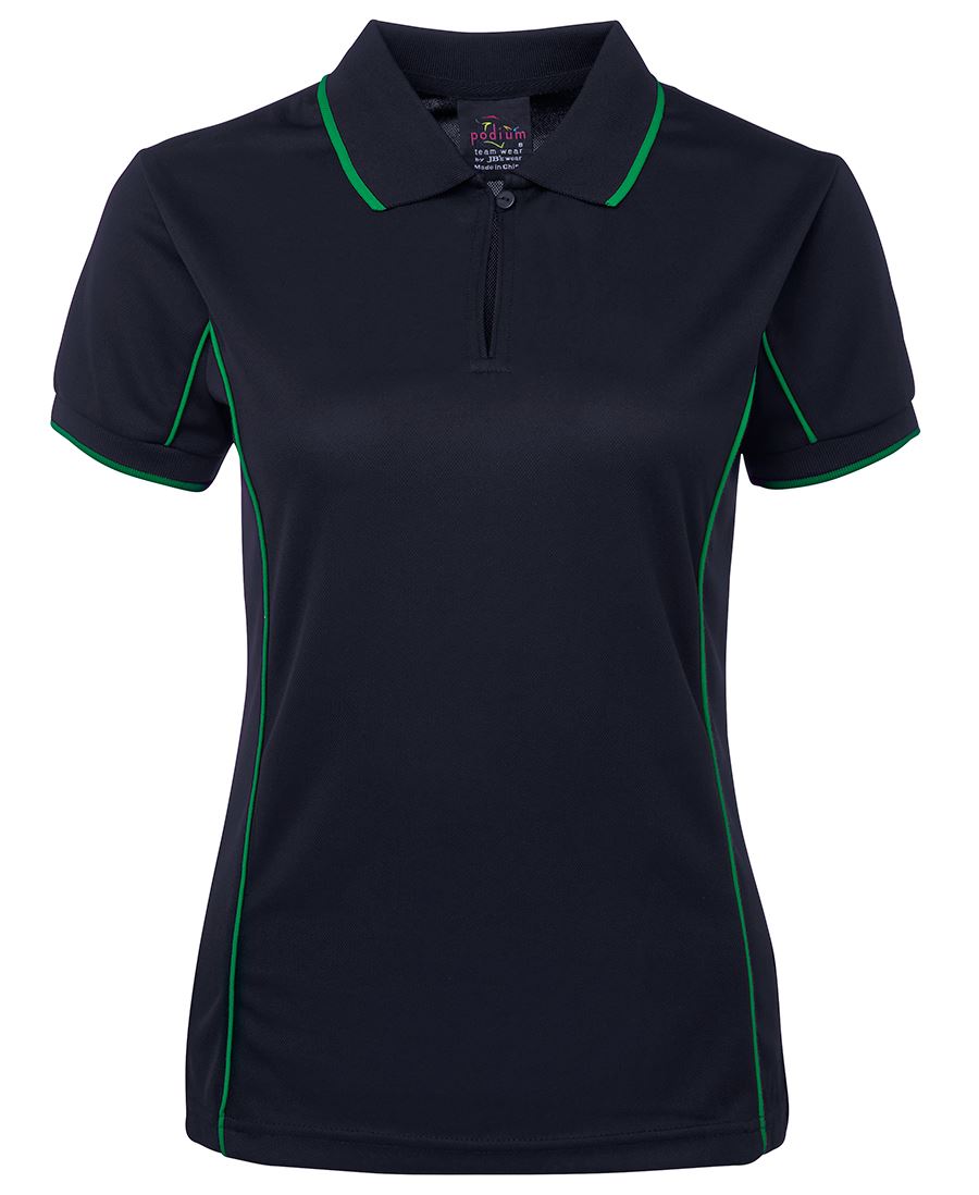 PODIUM LADIES PIPING POLO FOREST/WHITE