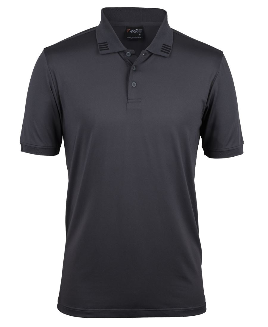 PODIUM 4 STRIPE S/S STRETCH POLO BLACK/CHARCOAL - 3XS