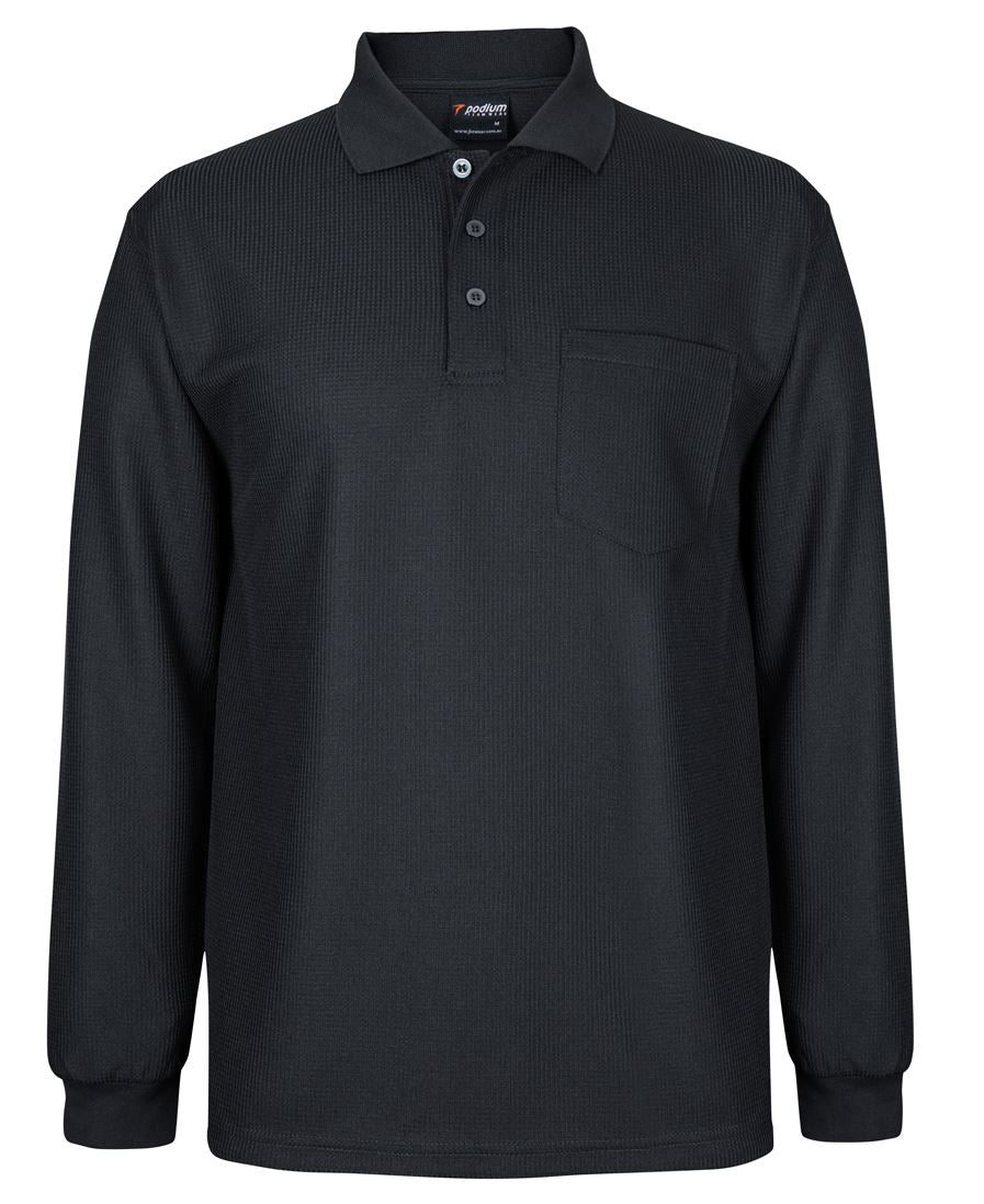 PODIUM L/S WAFFLE POCKET POLO BLACK-S