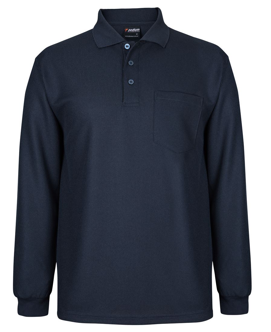 PODIUM L/S WAFFLE POCKET POLO BLACK-S
