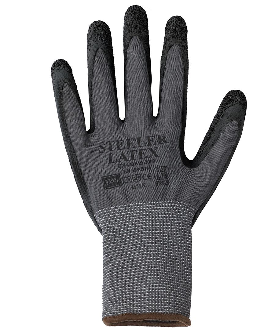 JB's STEELER CRINKLE LATEX GLOVE (12PK) GREY/BLACK-S