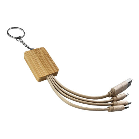 Square Bamboo Charging Cable Key Ring -CC005