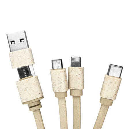 Square Bamboo Charging Cable Key Ring -CC005