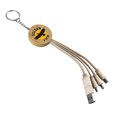 Round Bamboo Charging Cable Key Ring -CC006