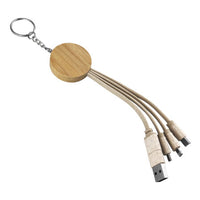 Round Bamboo Charging Cable Key Ring -CC006
