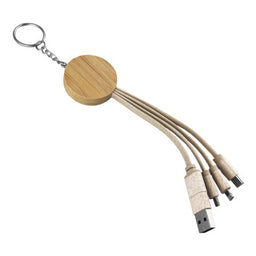 Round Bamboo Charging Cable Key Ring -CC006