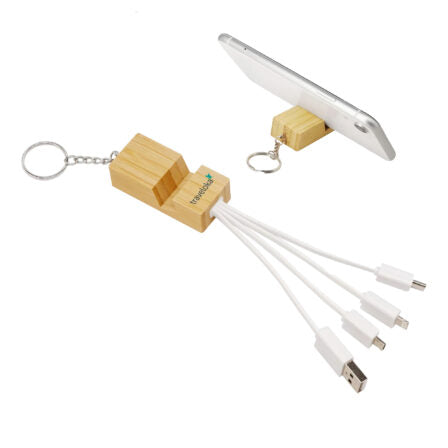 Phone Stand Bamboo Charging Cable Key Ring -CC007