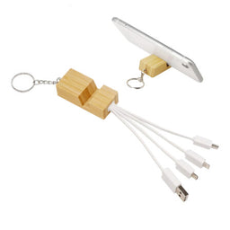 Phone Stand Bamboo Charging Cable Key Ring -CC007