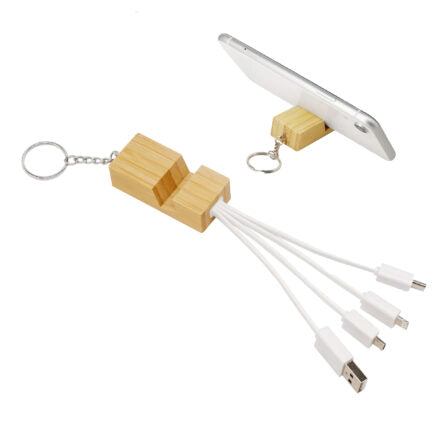 Phone Stand Bamboo Charging Cable Key Ring -CC007
