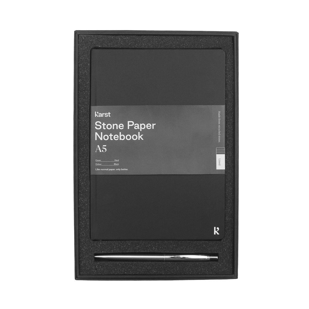 Gift Set w/ KT1001 Karst A5 Stone Paper Hardcover Notebook & 1066 Recycled Stainless Steel Pen