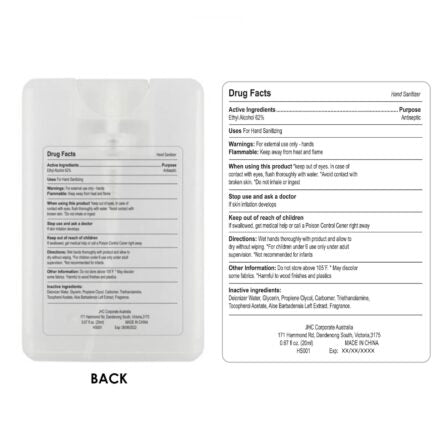 20ml Hand Sanitiser Spray Card - HS001