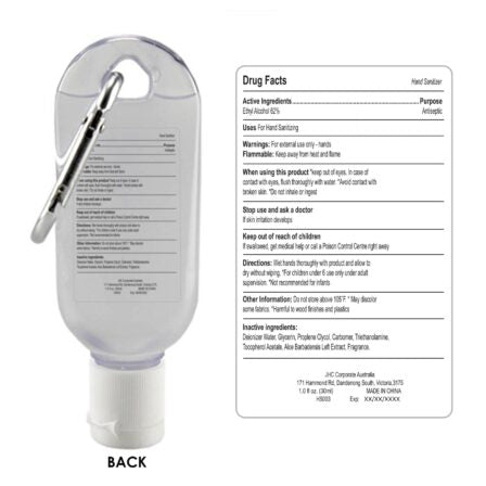 30ml Gel Hand Sanitiser with Carabiner - HS003