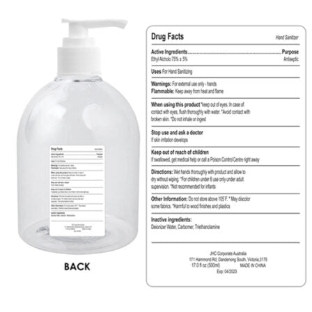 500ml Hand Sanitiser Gel 75% Alcohol - HS009