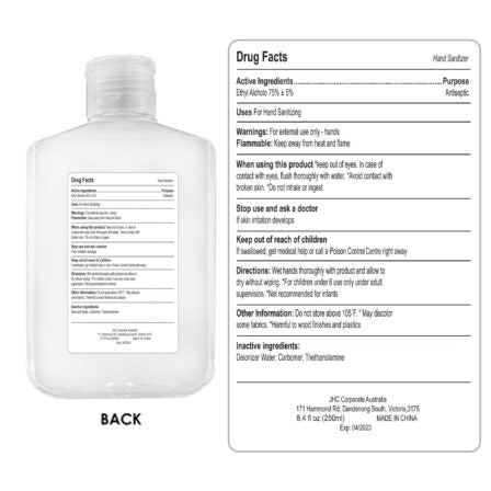 250ml Hand Sanitiser Gel 75% Alcohol - HS010
