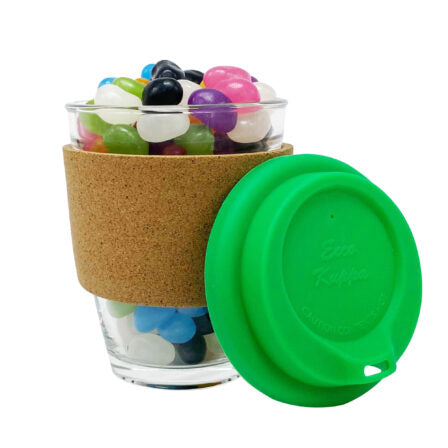 Jelly Bean In Cork Band Glass Coffee Cup  - JB012