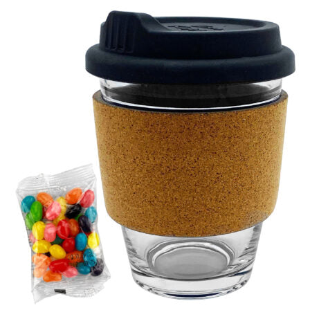 Jelly Bean In Cork Band Glass Coffee Cup  - JB012