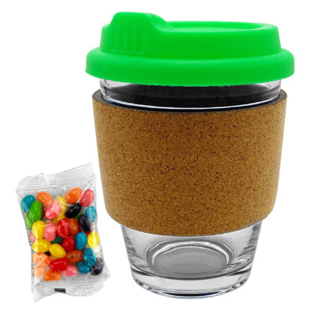 Jelly Bean In Cork Band Glass Coffee Cup  - JB012