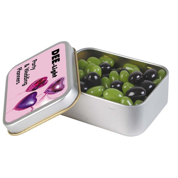 Corporate Colour Mini Jelly Beans in Silver Rectangular TinLL335