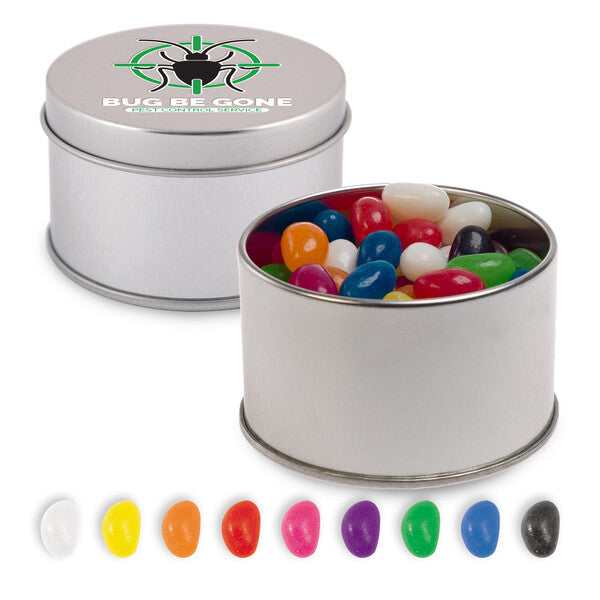 Assorted Colour Mini Jelly Beans in Silver Round TinLL3402
