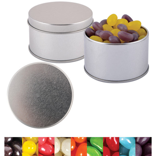 Corporate Colour Mini Jelly Beans in Silver Round TinLL3403
