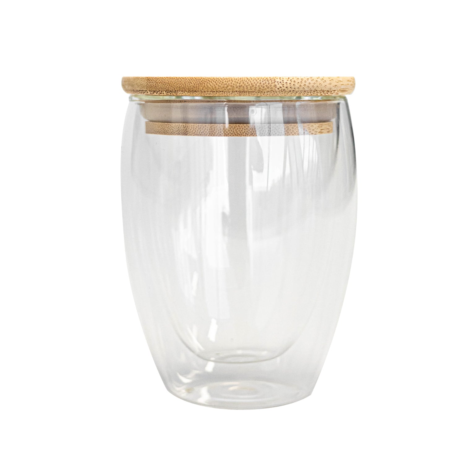 350Ml Double Wall Glass Cup With Bamboo Lid