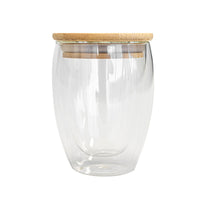 350Ml Double Wall Glass Cup With Bamboo Lid