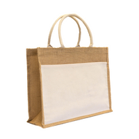 Laminated Jute Beach Bag With Cotton Handles And Front Pocket