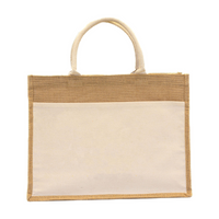 Laminated Jute Beach Bag With Cotton Handles And Front Pocket